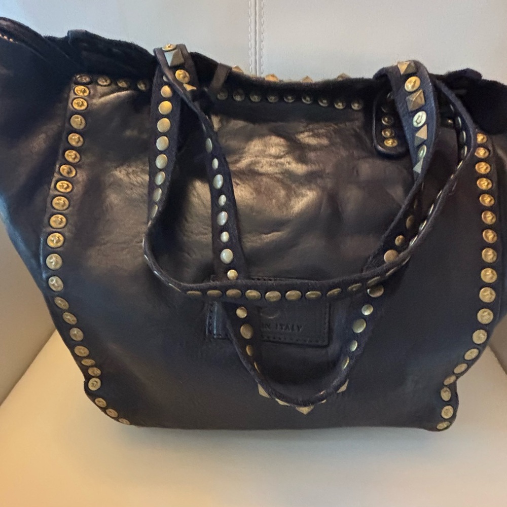 Campomaggi Black Leather Tote Bag with Studs - New with Tags - Picture 5 of 9
